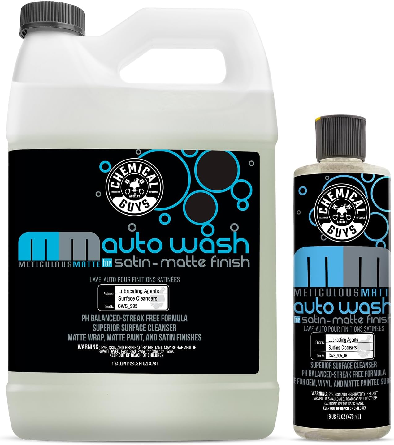 Chemical Guys CWS_995 Meticulous Matte Car Wash Soap & Refill Kit, 2 Bottles - (1) 16 oz and (1) Gallon (Works with Foam Cannons, Foam Guns or Bucket Washes) 144 oz