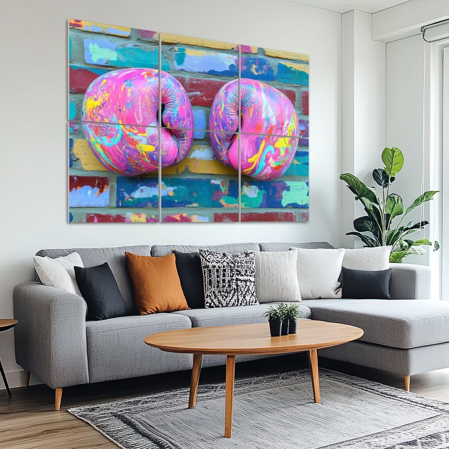 6 Pack Art Acoustic Panels Sound Absorbing Graffiti Boxing Gloves Sport Modern Bright Pink Multicolor Paint Decorative Soundproof Wall Panels Self Adhesive for Recording Studios Office 72