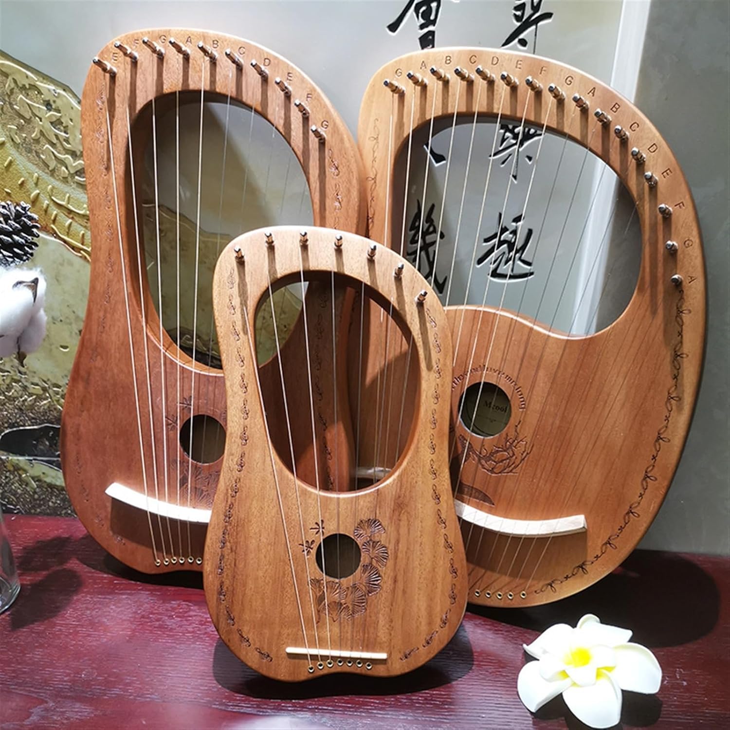 Single-Board Lyre Harp, 10-String Adult/Children Easy-to-Learn Lap Harp, Portable Small Harp Instruments (Color : 10 String Log Color Leaf)