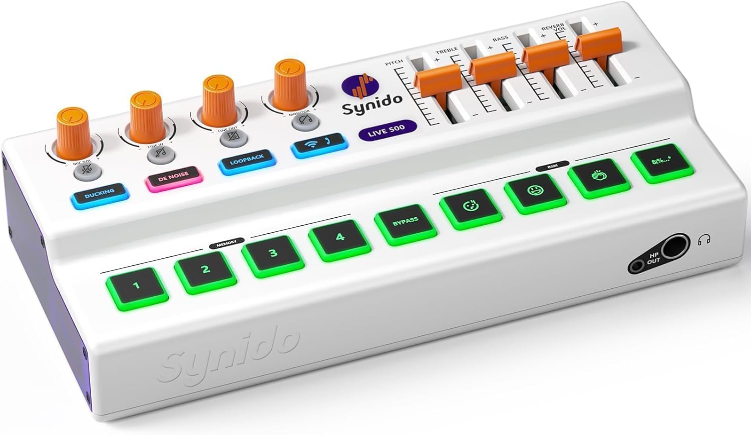 Synido Wireless Audio Interface Live Sound Card Audio Mixer DJ Sound Board with Built-in Battery, Customize Sound Pads, Voice Changer for Live Streaming Singing Gaming Recording PC Phone, Live 500