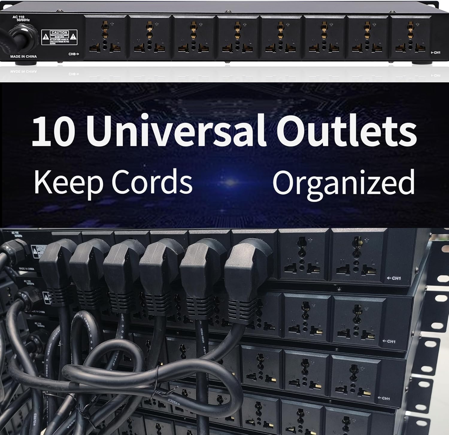 LED 10 Outlet Power Sequencer Conditioner, 3000W Rack Mount professional audio digital power controller voltage regulator w/voltage readout, USB, big digital display, home theater stage/studio use