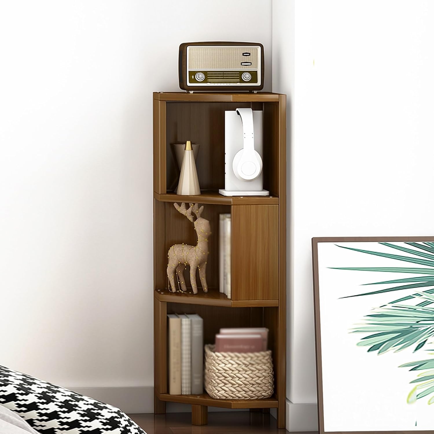 Corner Bookshelf,Bamboo Corner Cabinet,Freestanding Display Shelf,Can Store Magazines,Alarm Clocks and Other Items,Suitable for Apartments,Dormitories,Living Rooms(17.71x12.59x53.93in) ()