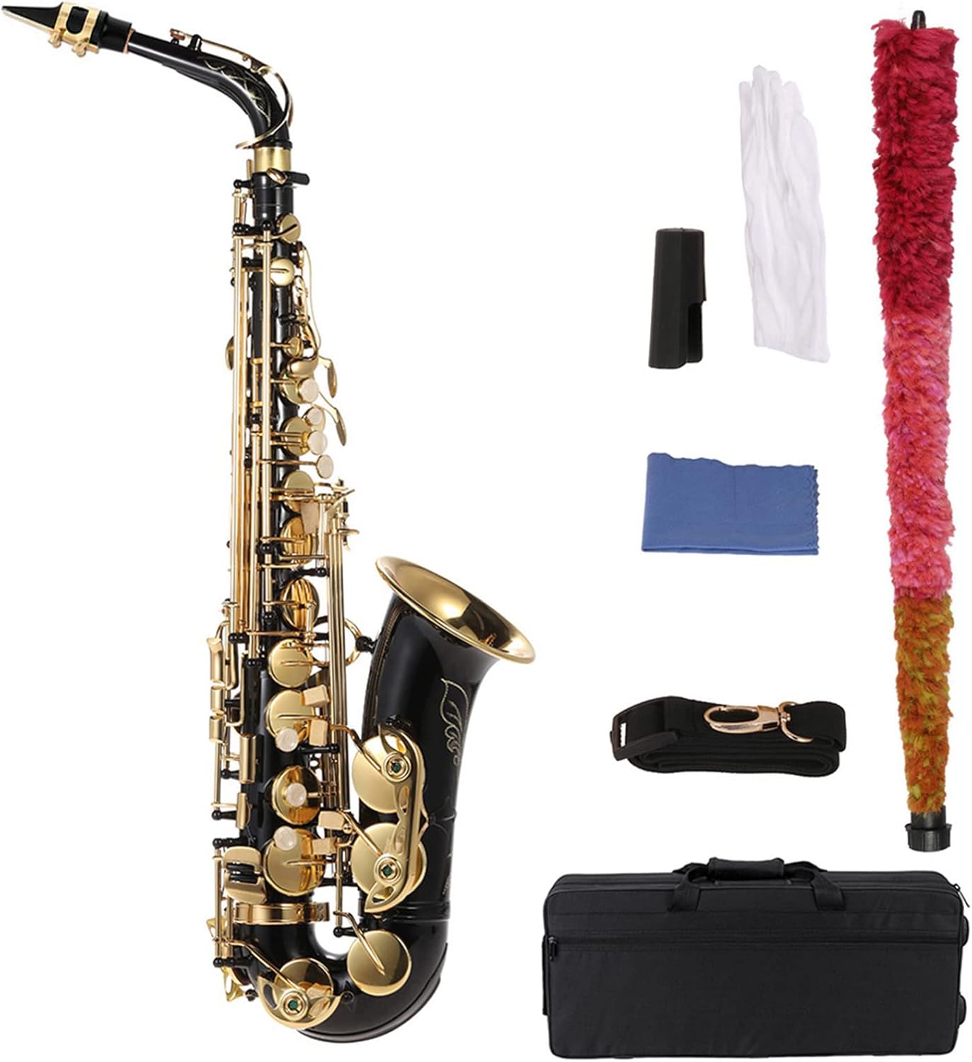 Eb Alto Saxophone Brass Lacquered Gold E Flat Sax 82Z Key Type Woodwind Instrument with Cleaning Brush Cloth Gloves Strap Padded Case
