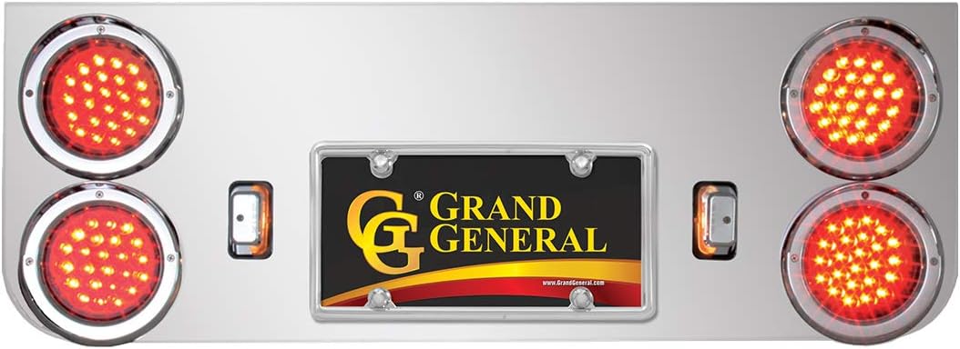 GG Grand General 91862 Plated Rear Panel with 4 inches Pearl Red LED Light and Chrome Plastic Rim with Visor