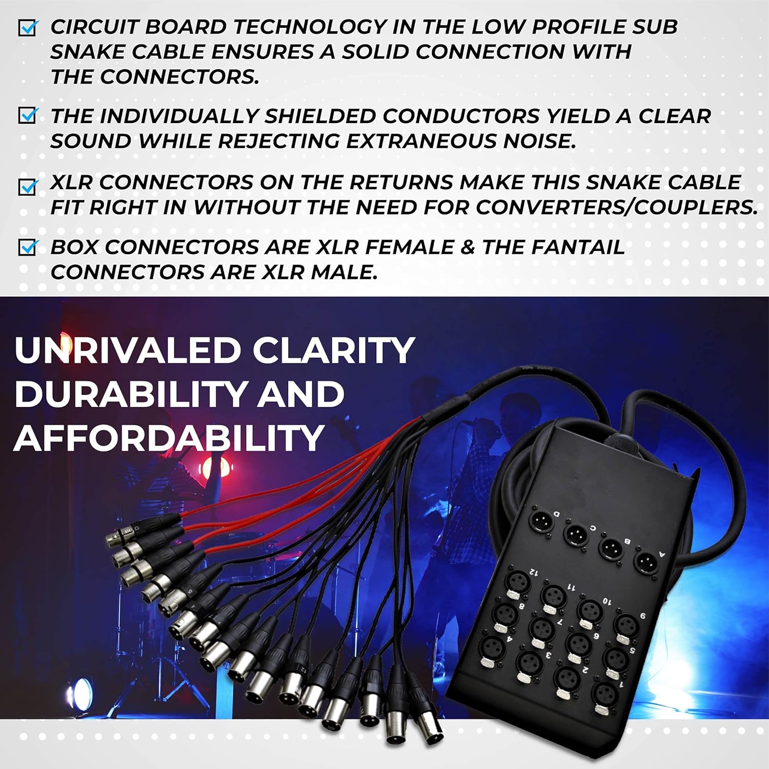 Seismic Audio Speakers 12 Channel Low Profile XLR Send Sub Snake Cable, XLR Splitter Cable, 25 Feet