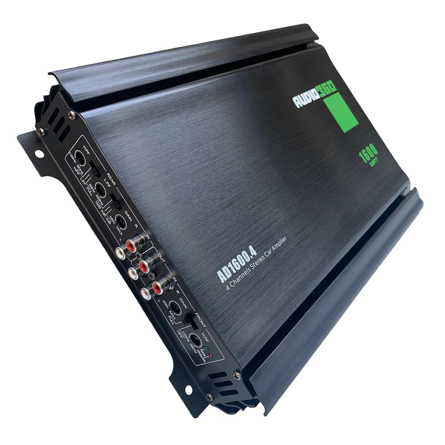 Audio360 AD1600.4 4-Channel Car Audio Amplifier, 1600W Max Power, Compact Class AB Bridgeable Amp with Dual 25A Fuses, 90dB SNR, Versatile Stereo or Mono Output