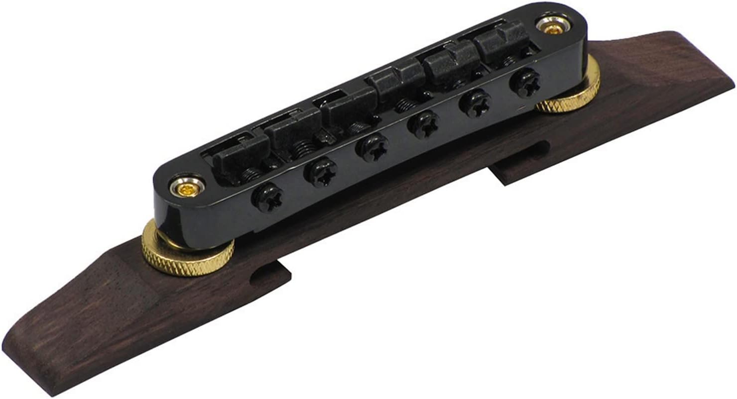 Tune-O-Matic Guitar Bridge & Rosewood Base for 6 Strings Bass Guitar, Chrome/Black Electric Guitar Bridge