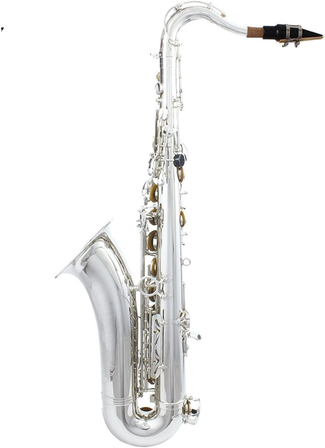 KESHUO Professional Bb Tenor Saxophone Sax Brass Body Electrophoresis Gold Woodwind Instrument with Sax Full Set of Accessories Brass Sax Beginners Kit (Color : Silver)