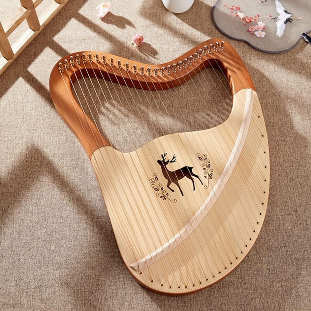 Wooden Lyre Harp Metal Strings Melody Mahogany Lyre Harp Instrument with EVA Bag, Tuning Wrench, Spare Strings, English Manual, Gift for Beginners Music Lovers Adult (21 Strings)