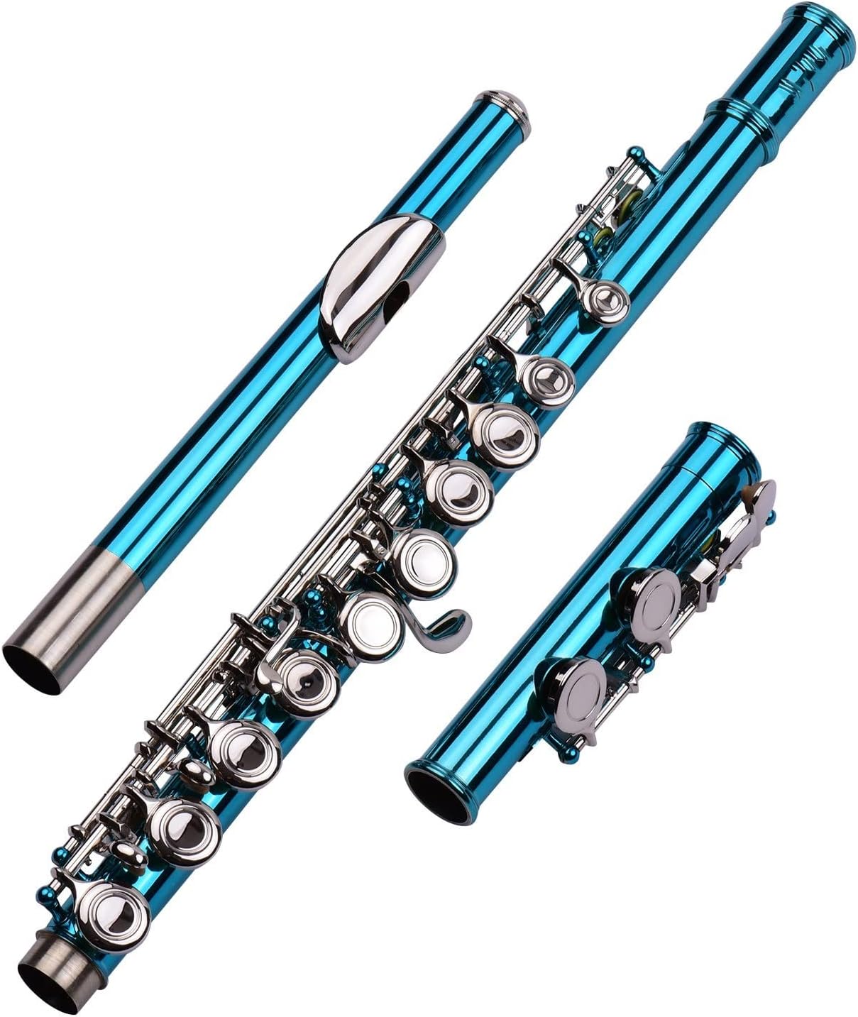 Flute Kit Closed Hole C Flute 16 Keys Cupronickel Nickel-Plated Wind Instrument with Carry Case Flute Stand Other Accessaries Intermediate Flute (Color : Blue Green)