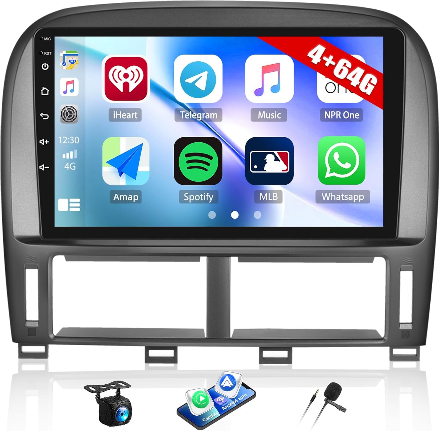 [4+64G] Android 13 Car Stereo for Lexus LS430 2001 2002 2003 2004 2005 2006 with Wireless Carplay&Android Auto,9 Inch Car Radio with Mirror Link Bluetooth FM/RDS WiFi GPS EQ DSP SWC+AHD Backup Camera