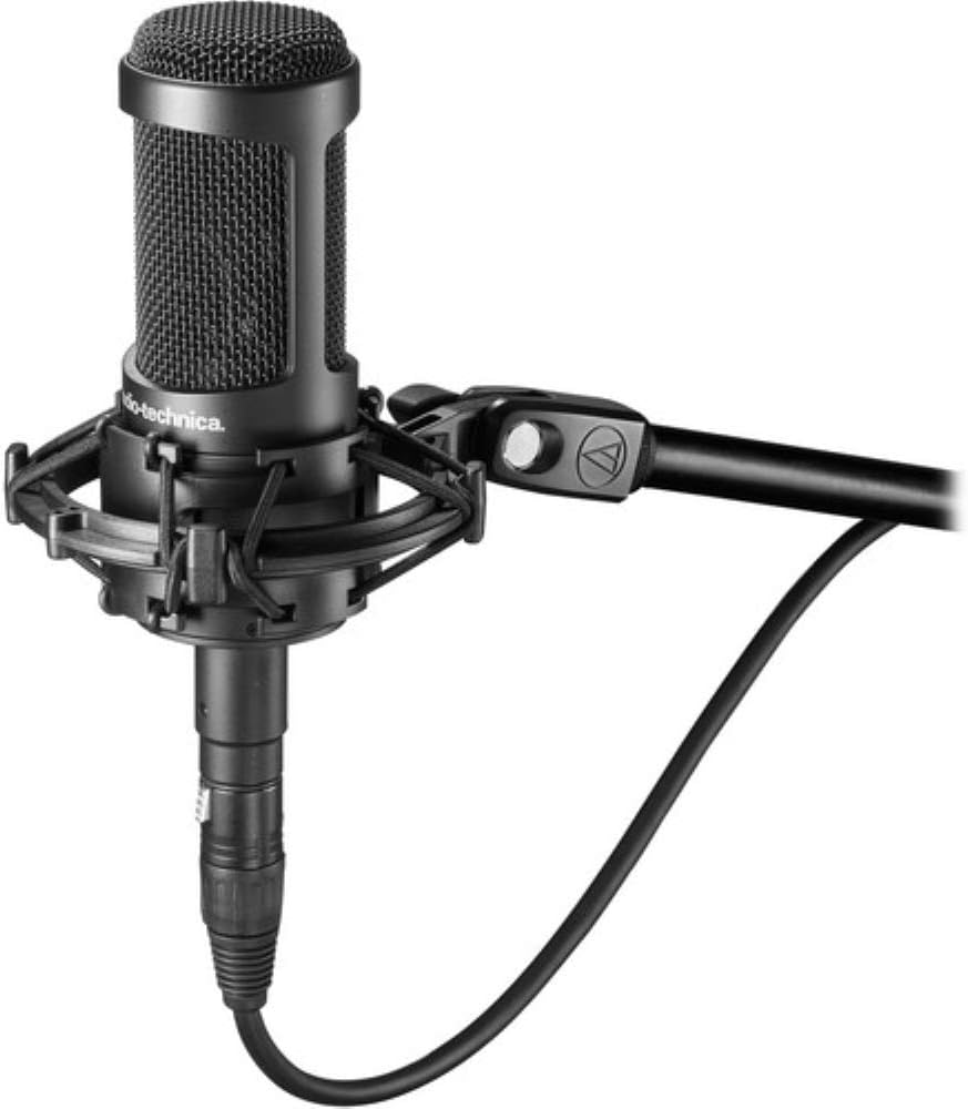 Audio-Technica AT2050 Multi-Pattern Condenser Microphone Bundled with Microphone Arm + Wind Screen Pop Filter + 20-Feet XLR Cable + Cleaning Cloth (5 Items)