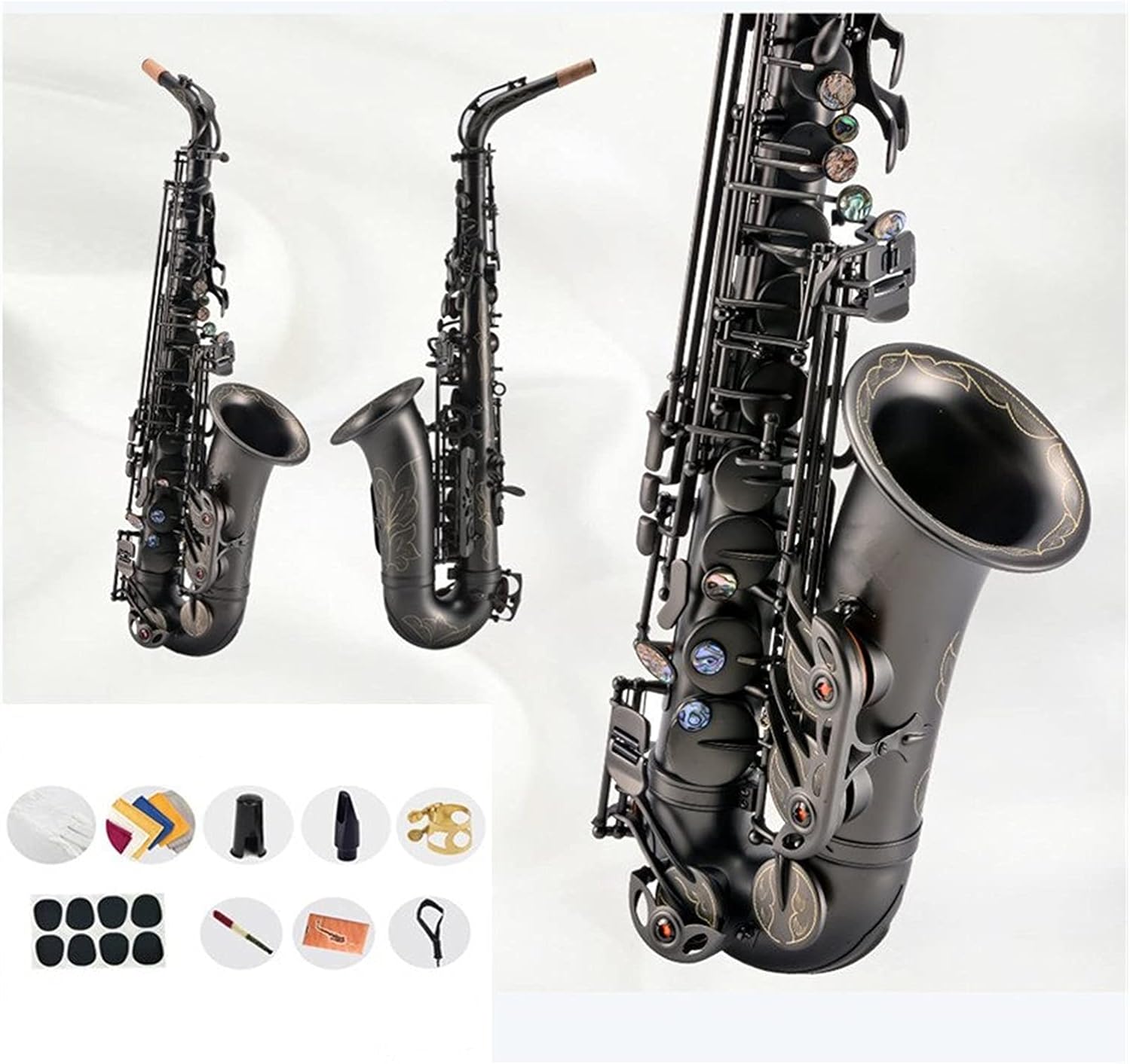 Sax Beginners Kit E Flat Alto Saxophone Black Nickel Plated Musical Instruments with Case and Accessories Wind Instrument