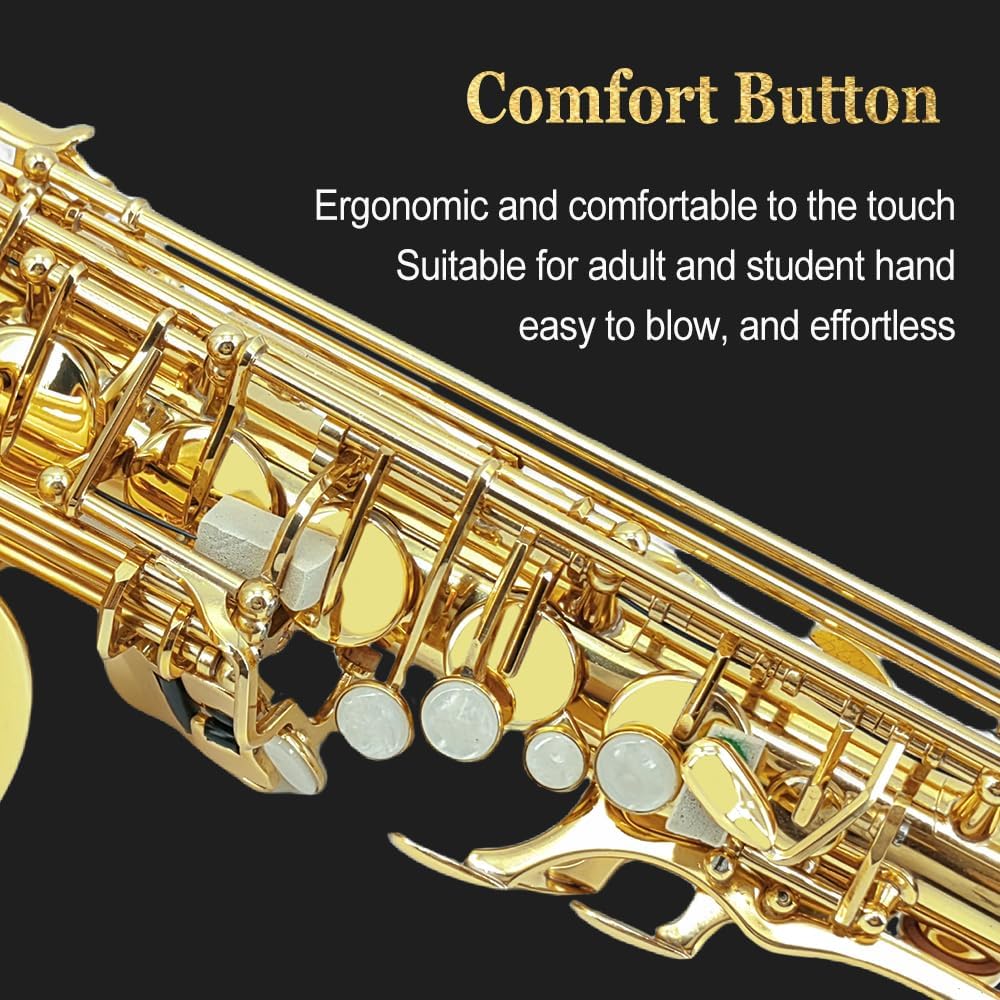 Yinfente Eb Alto Saxophone For Beginners Adult,Saxophone Student,E Flat Alto Sax Full Kit With Reeds,Pads Cushions,Hard Carrying Case,Cleaning Cloth & Rod,Mouthpiece,Gloves,Neck Strap Gold