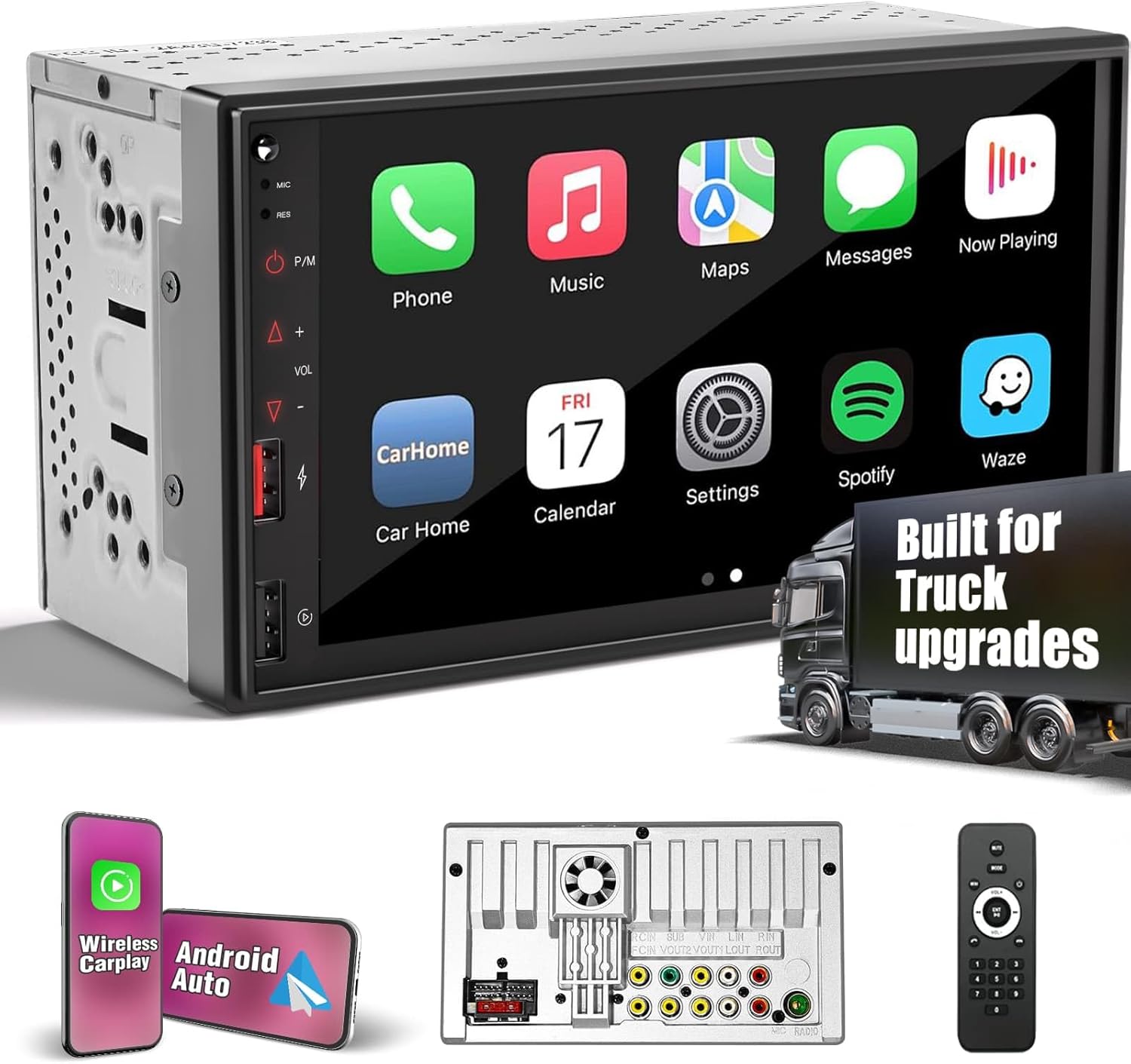 【SOOEMAKA】 Radio for Truck,Double Din Car Stereo with Wireless Carplay&Android Auto,7 inch Truck Radio Upgrade PD/QC 3.0 Fast Charging/16~36V/Bluetooth 5.1/AM/FM/DSP/SUB/SWC