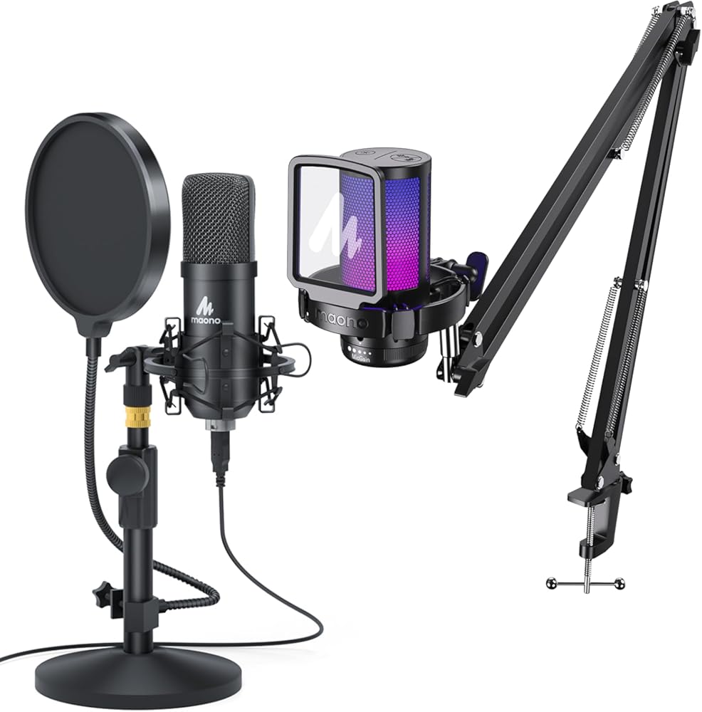 MAONO Gaming USB Microphone DGM20S, with USB Condenser Microphone Kit 192KHZ/24BIT AU-A04T f Plug & Play for YouTube, Gaming Recording, Computer, PS4, PS5, Mac, GamerWave DGM20S, A04T