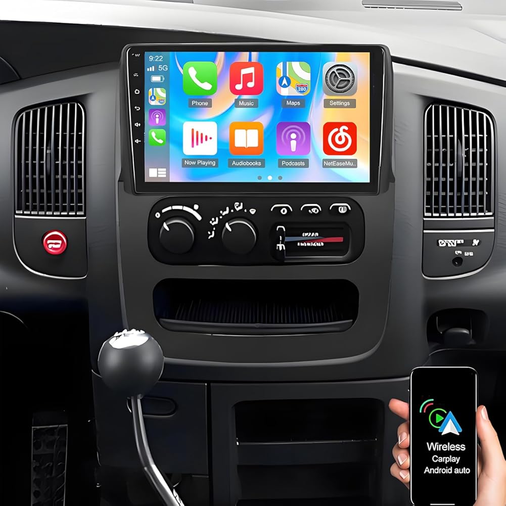 Car Stereo Radio Fit for Dodge Ram 1500 2500 3500 200 2 2003 2004 2005, 9 inch Touch Screen Car Radio Receiver with Carplay Android Auto WiFi GPS Navigation Bluetooth FM SWC Backup Camera -2+32G