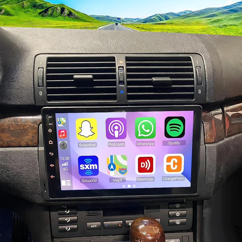 4+64G Car Stereo for BMW 3 Series 325i 330i M3 E46 1998-2006 with Wireless Carplay&Android Auto,9 Inch Android 15 Touchscreen Bluetooth Car Radio with GPS, WiFi, FM Radio,Backup Camera,SWC,MIC