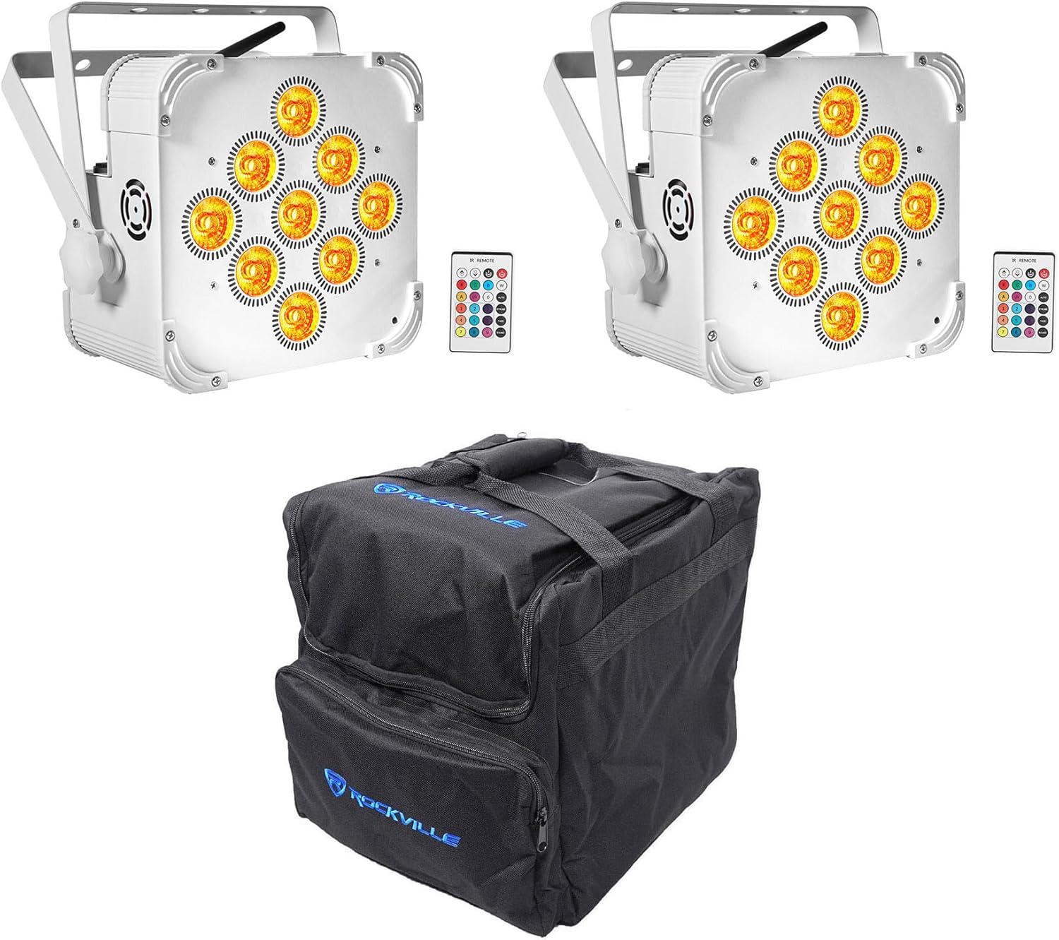 (2) Best PAR 60 White Rechargeable Wash Lights w/Wireless DMX+RGBWA+UV+Bag