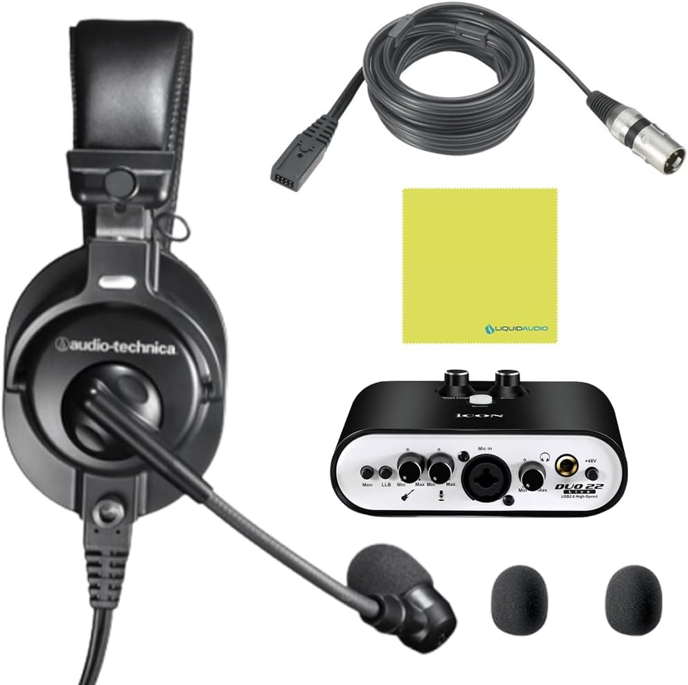 Technica BPHS1-XF4 Communication Stereo Headset with Dynamic Boom Mic Bundle w/ Icon Duo22 Live Audio Interface & Liquid Audio Polishing Cloth