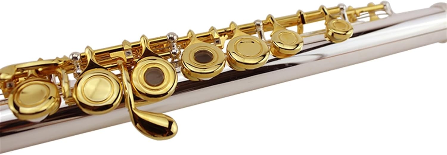 Flute Set C-Flat 17-Hole Open-Hole Silver Body with Gold-Plated Keys Professional Flute Instrument
