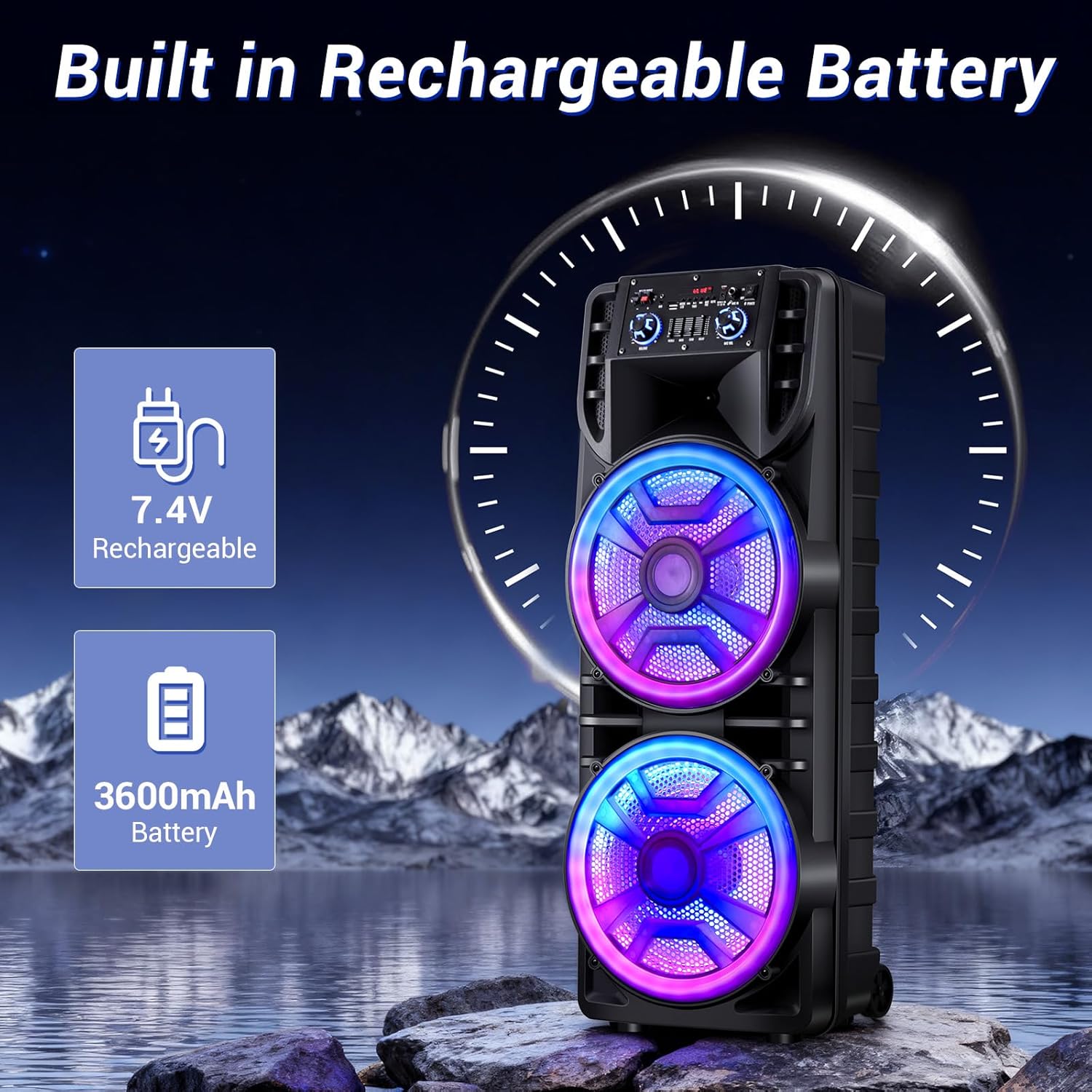 Dual 12’’ Wireless Party Bluetooth Speaker with Microphone, Remote, Portable PA Speaker System, RGB LED Party Lights, Karaoke Machine with Treble & Bass, FM/AUX/USB/TF/TWS/Echo