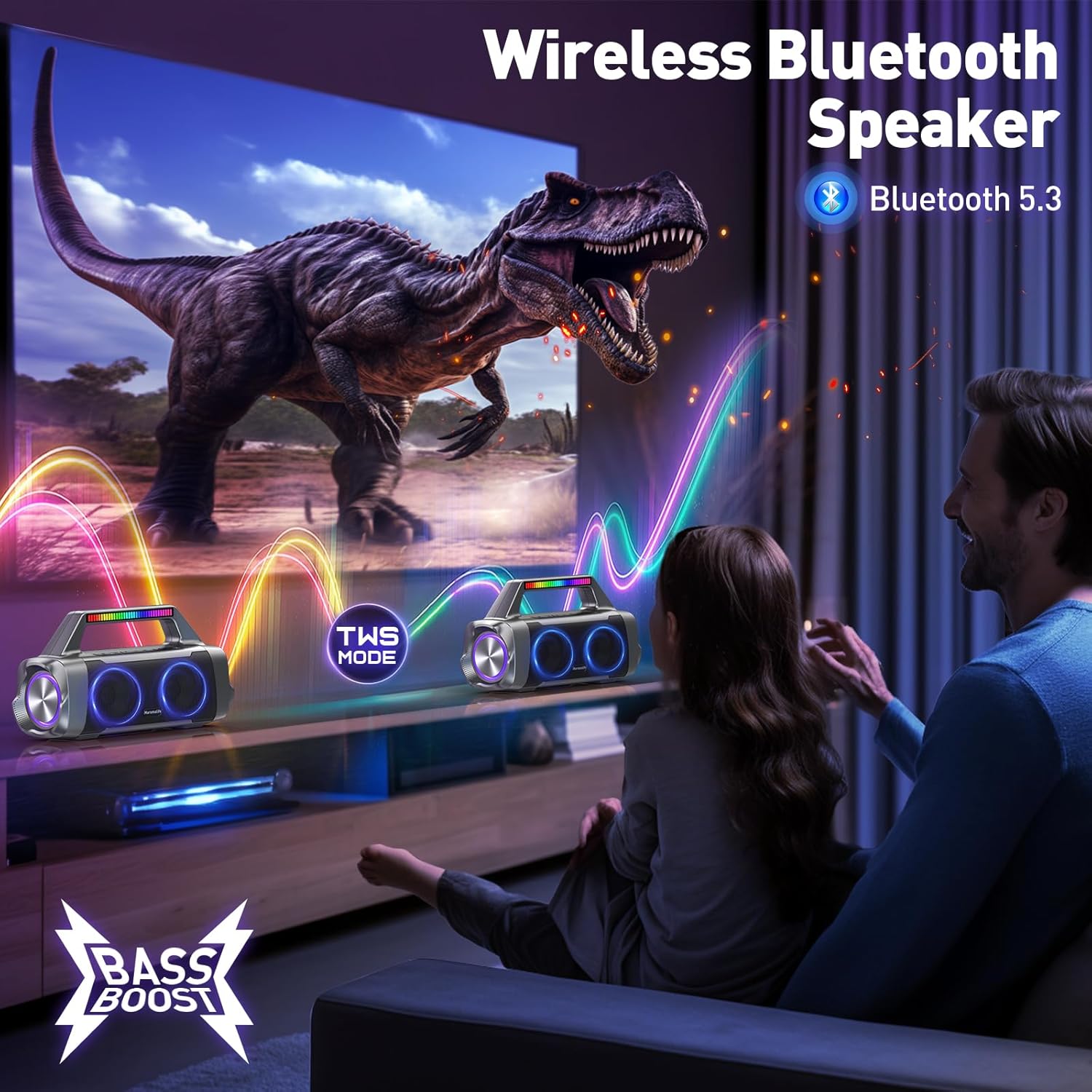 Karaoke Machine with Two Wireless Microphones,Portable Bluetooth Speaker for 100W Stereo Sound, IPX7 Waterproof Speaker with Remote Control Supports for USB,AUX,TWS,40H Playtime,BT 5.3,Rhythm Light