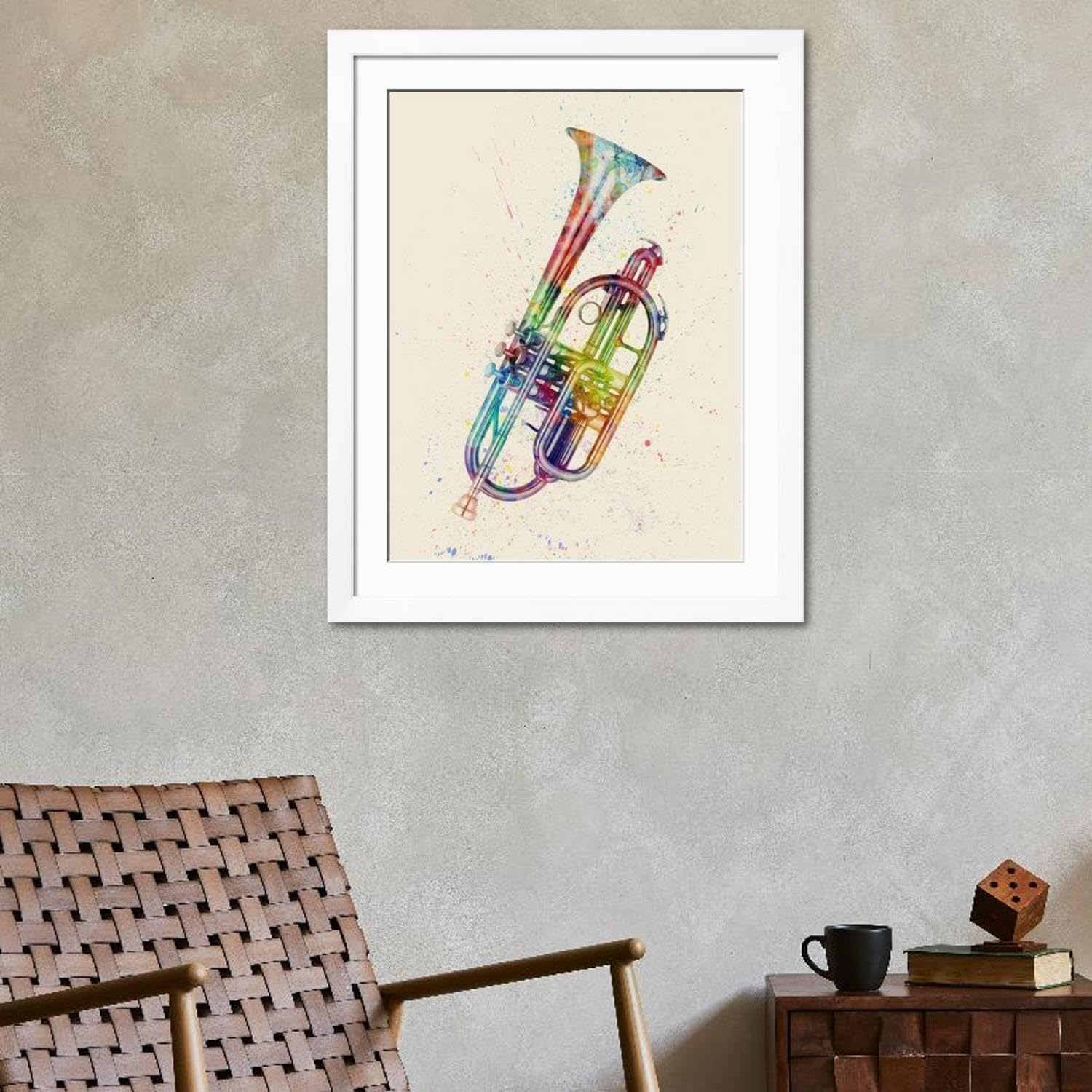 ART.COM Wall Art Print Cornet Abstract Watercolor on White Frame by Michael Tompsett, 32