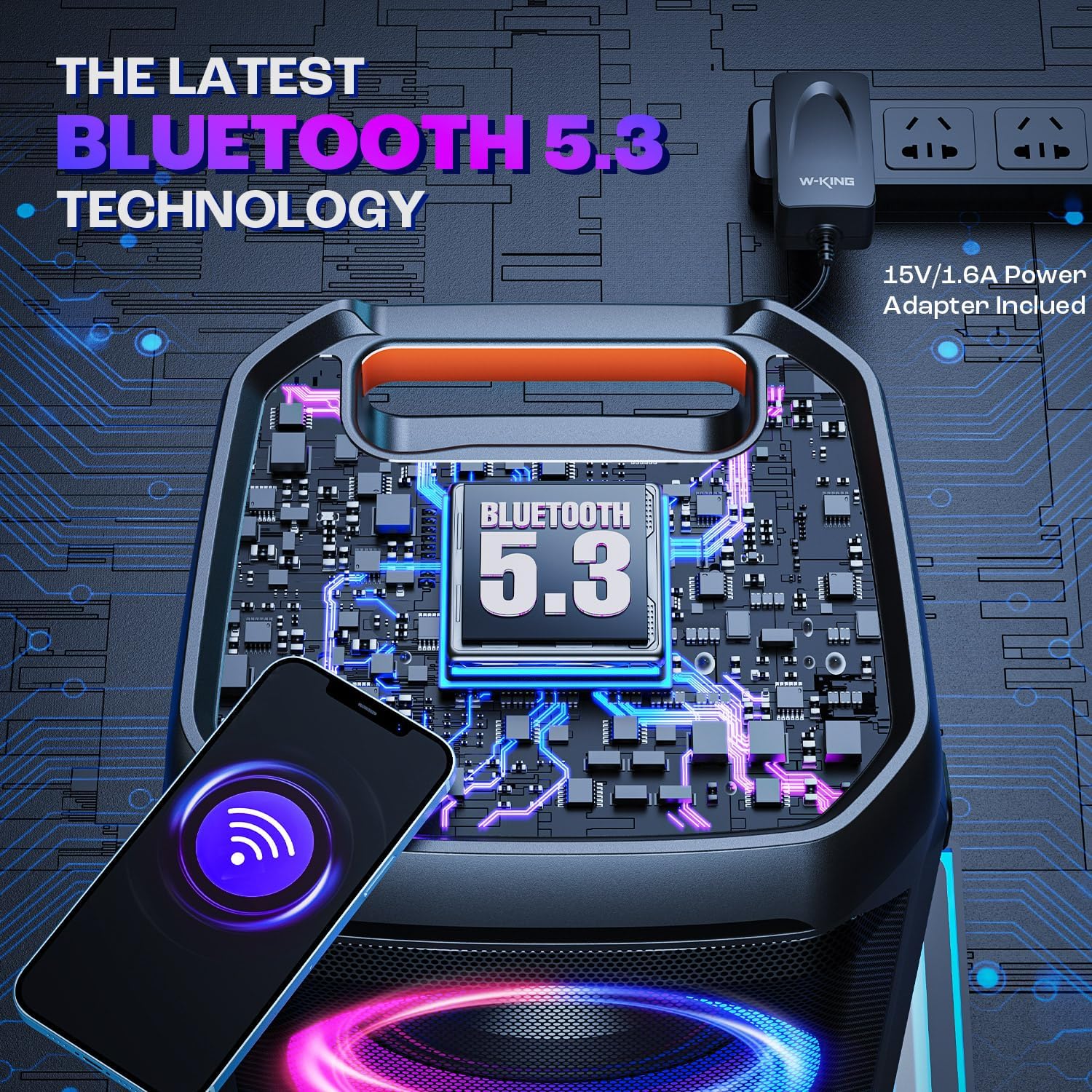 W-KING Portable Bluetooth Speaker 240W, Loud Boom Box with Deep Bass Subwoofers, IPX6 Waterproof Party Outdoor Speaker, Speakers Bluetooth Wireless, RGB Lights, 24H, Mic&Guitar Input, Echo, EQ, AUX