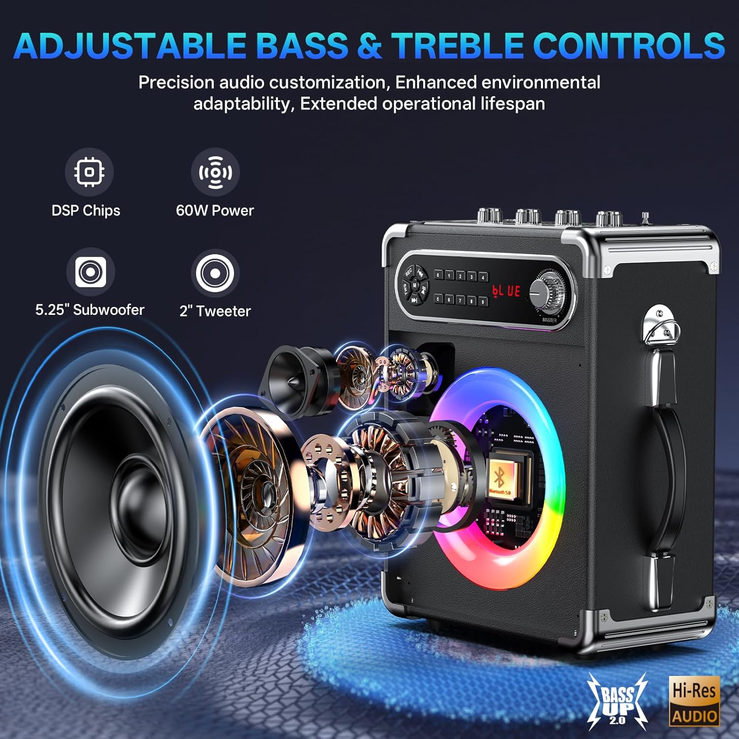 JYX Karaoke Machine, 2 Wireless Microphones, Portable Bluetooth 5.3 PA Speaker with Disco Lights, Smart TV Compatible, Upgraded Subwoofer, Bass Boost & Echo, TF/USB/AUX/FM, Home & Outdoor Party