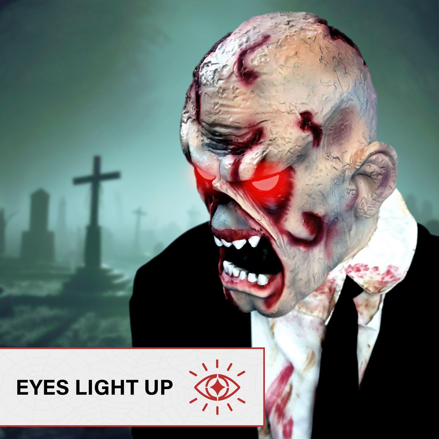 Haunted Hill Farm Damien by Tekky, Battery-Operated, Motion and Sound Activated Animatronic Zombie with Sound Effects and Lights for Indoor or Covered Outdoor Creepy Halloween Decoration