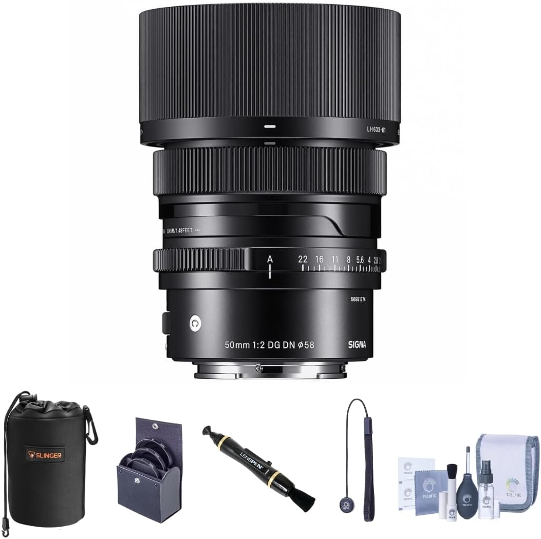 Sigma 50mm f/2.0 DG DN Contemporary Lens for Sony E Bundle with 58mm Filter Kit, Lens Pouch, Lens Cleaner, Cleaning Kit, Lens Cap Tether