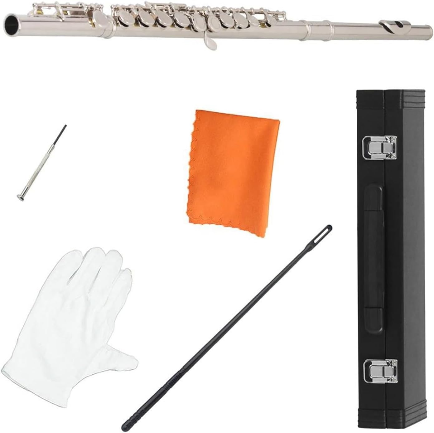 16 Hole Closed C Key Professional Flute Woodwind Instrument Adult Beginner With Box(Silver)