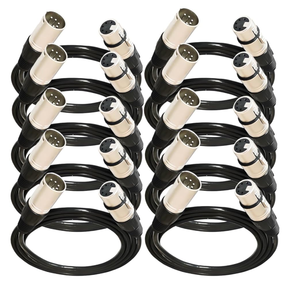 10 Pack 5 Pin XLR Connector, XLR Microphone Cable, Balanced Male to Female Connections for Microphone and Audio Interface (5 Meter/16.4Ft)