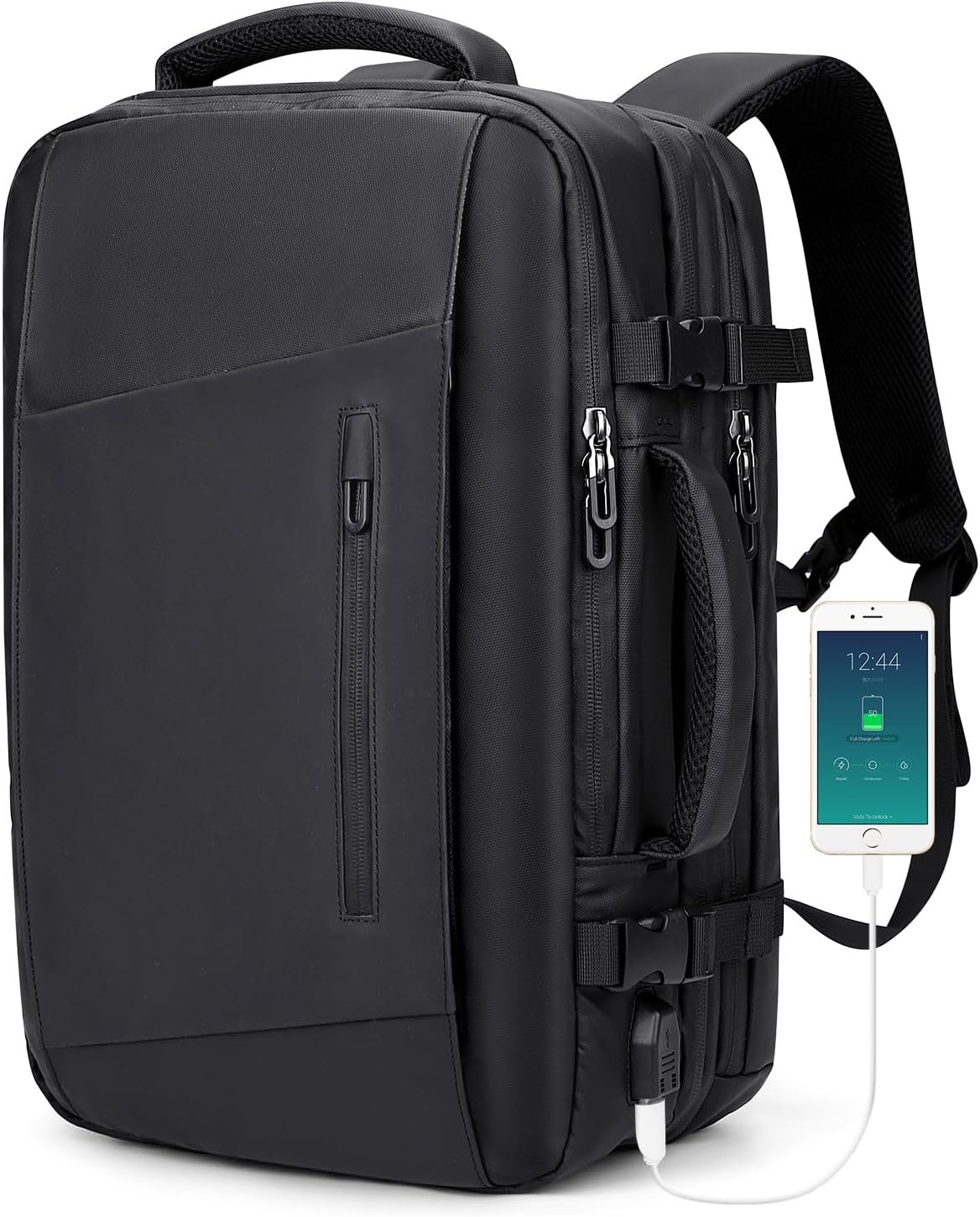 WITZMAN Carry On Travel Backpack for Men Airline Approved Large Luggage Backpack Expandable Bag USB Charging Port（BN001 Black）