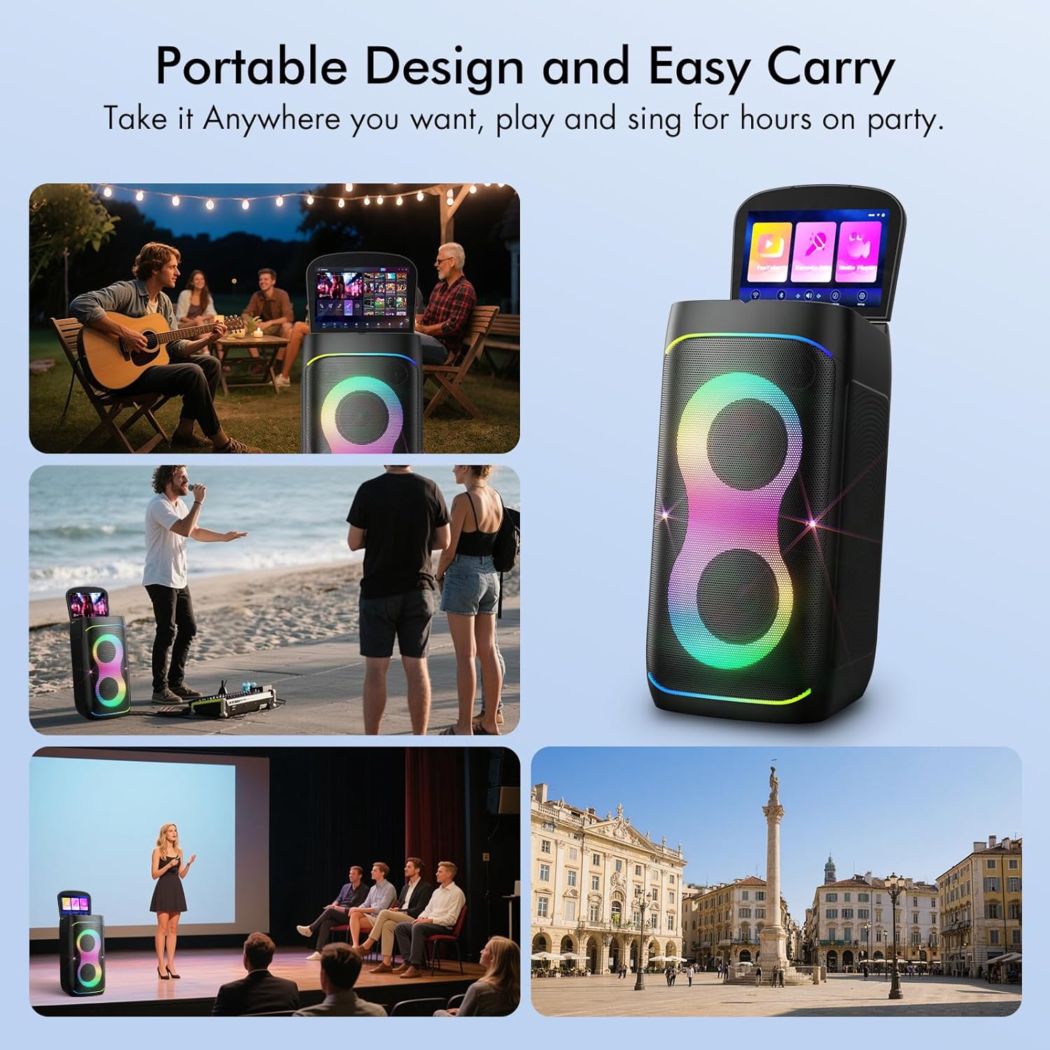 Smart Karaoke Machine with 10.1 Inch Screen, with Lyrics Display, Build-in Karaoke APP, 300W Powerful Speaker, 2 Wireless Microphones, for Family or Friend Party (X1)
