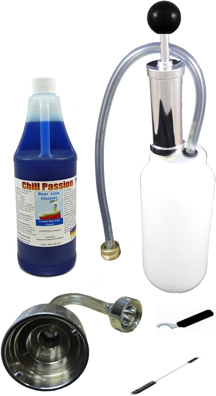 Draft Warehouse Premium Beer Line Cleaning Kit with 32-Ounce Cleaning Liquid, Includes Easy Cleaning Attachment, Chrome