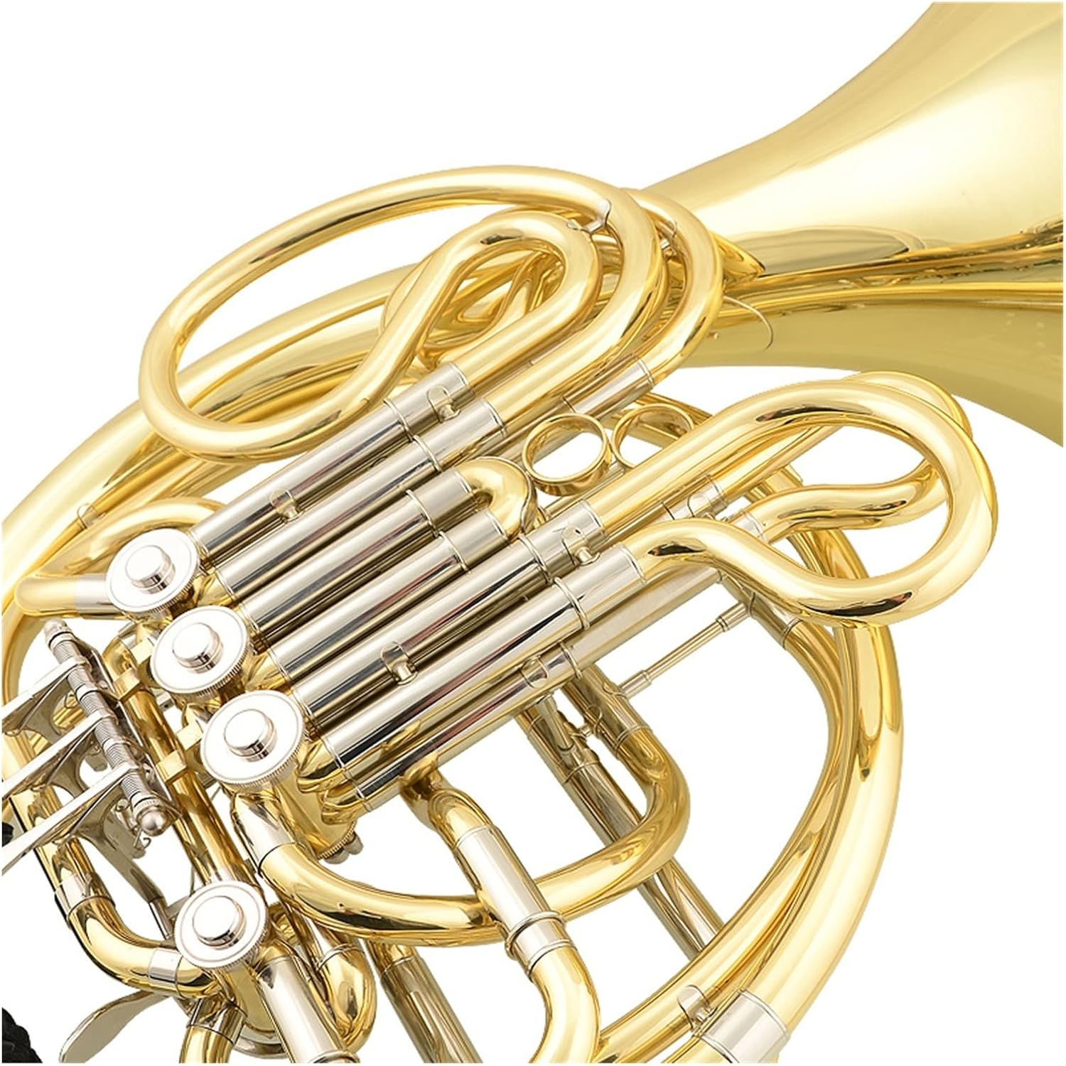 Double row 4 key French horn lacquered gold professional performance instrument