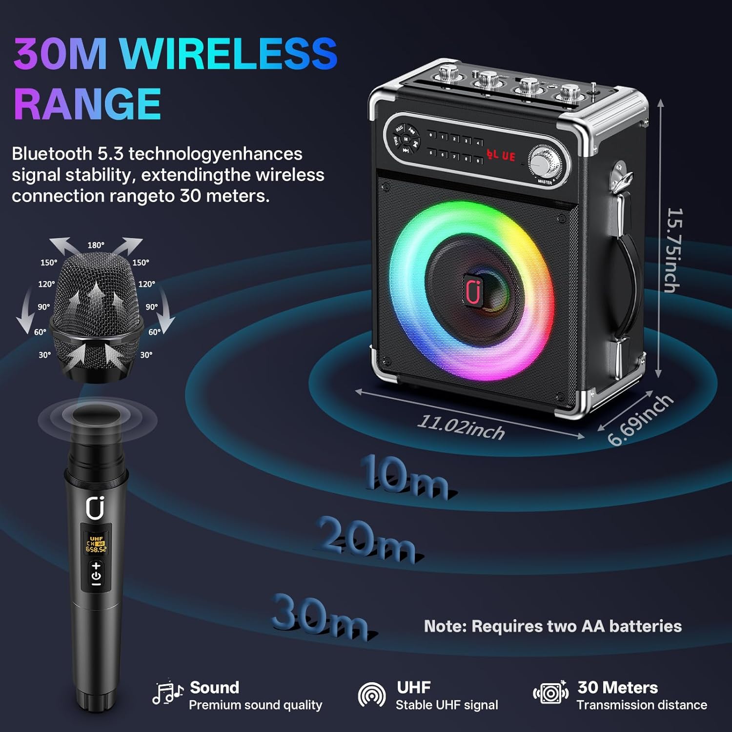 JYX Karaoke Machine, 2 Wireless Microphones, Portable Bluetooth 5.3 PA Speaker with Disco Lights, Smart TV Compatible, Upgraded Subwoofer, Bass Boost & Echo, TF/USB/AUX/FM, Home & Outdoor Party