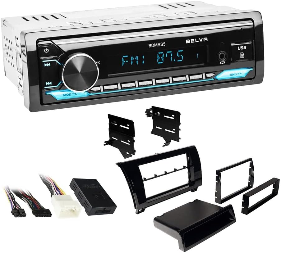 Single DIN Bluetooth Front SD/USB/AUX Car Stereo Upgrade for 2007-2013 Toyota Tundra (High Gloss Black Dash, Amplified)