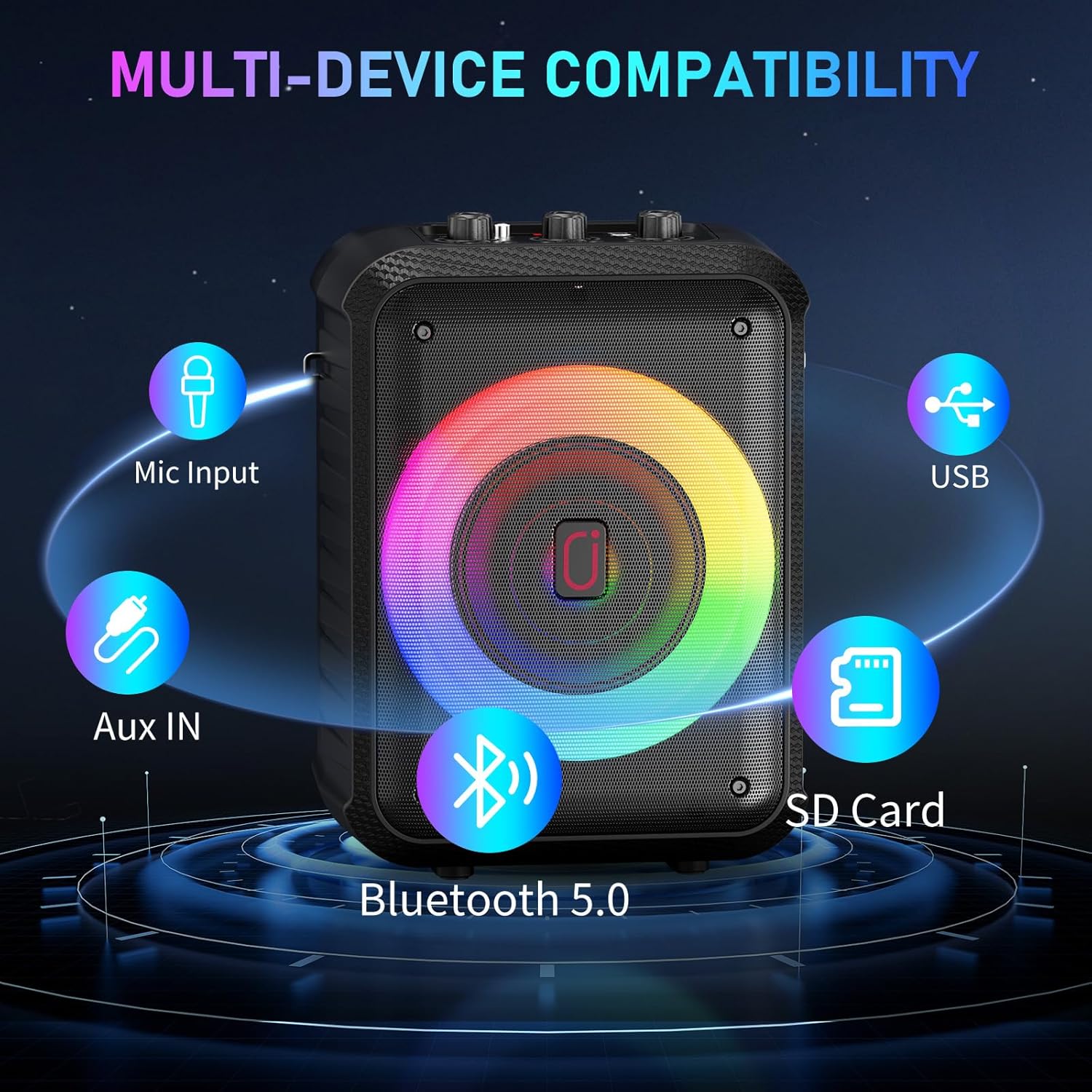 JYX Karaoke Machine, Portable Bluetooth Speaker with 2 Wireless Microphones, RGB Lights, Echo, 40W 5.25