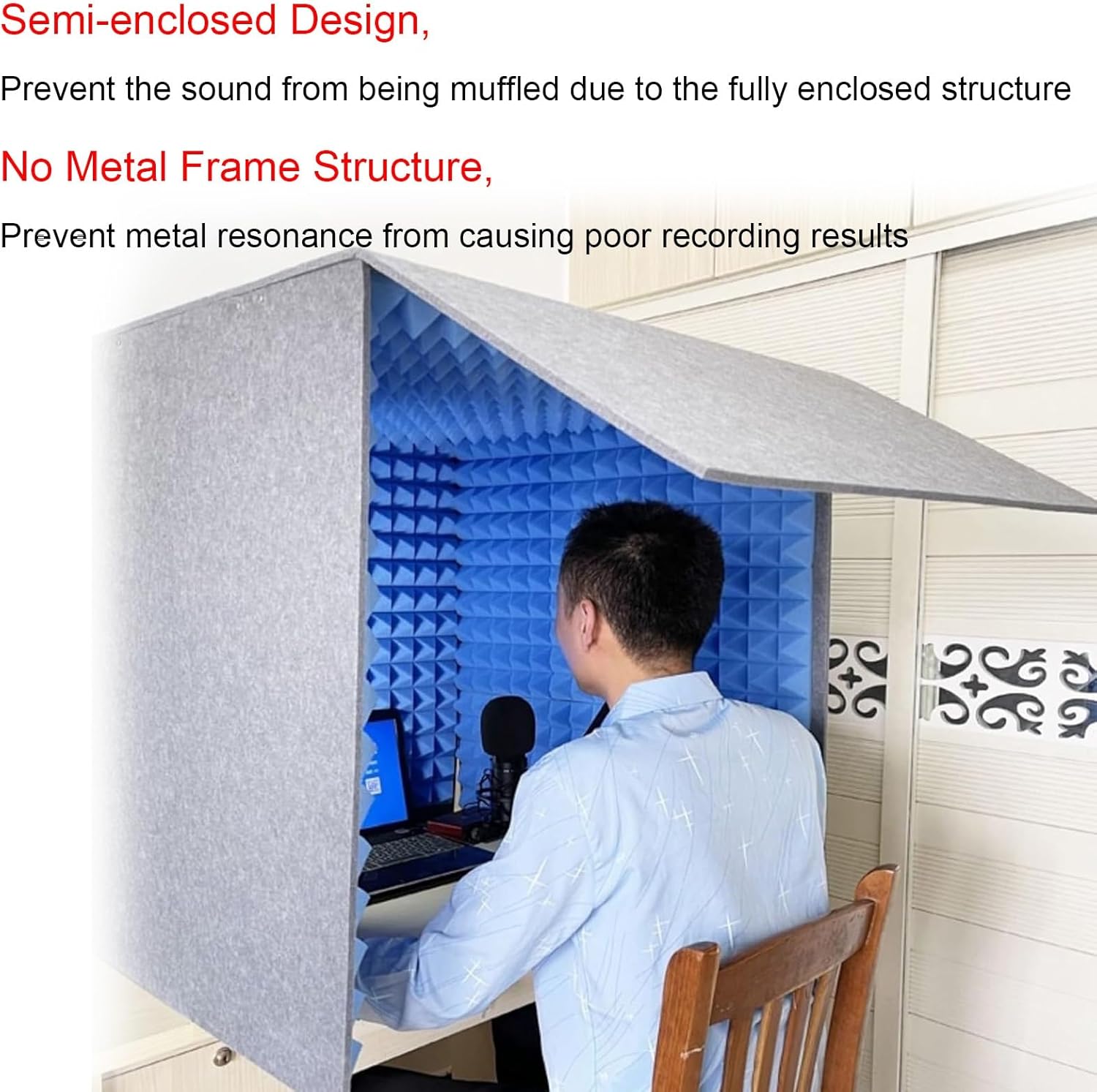 Desktop Soundproof Enclosure, Portable Home Studio, Suitable for Recording (Blue)