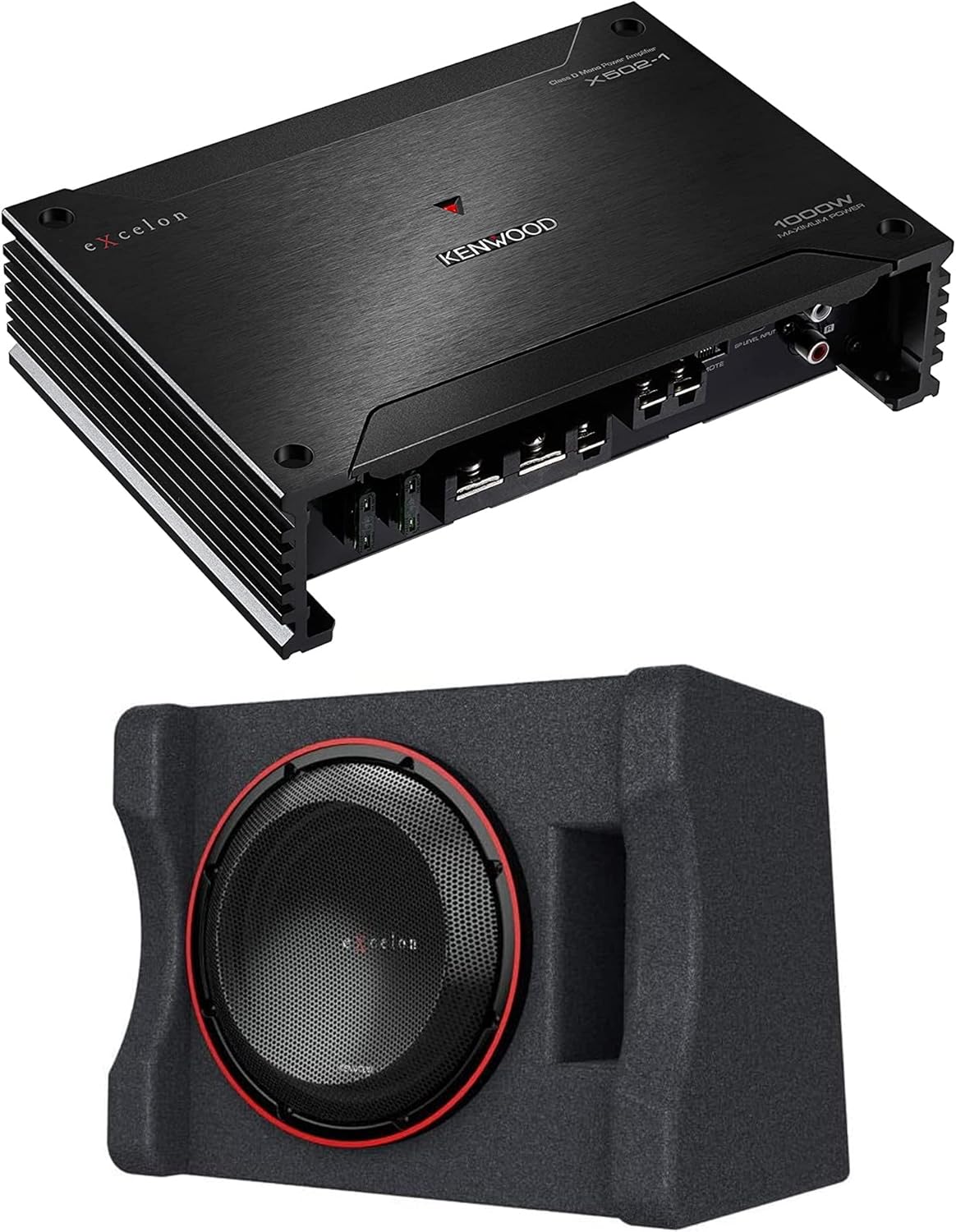Kenwood X502-1 eXcelon 500-Watt @ 2 Ohms Class D Subwoofer Amplifier | Plus Excelon P-XW1221SHP 12