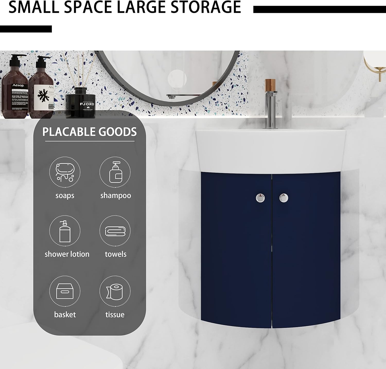 12.8 Inch Corner Bathroom Vanity Sink Combo for Small Space Wall Mounted Cabinet Set,Ceramic Sink