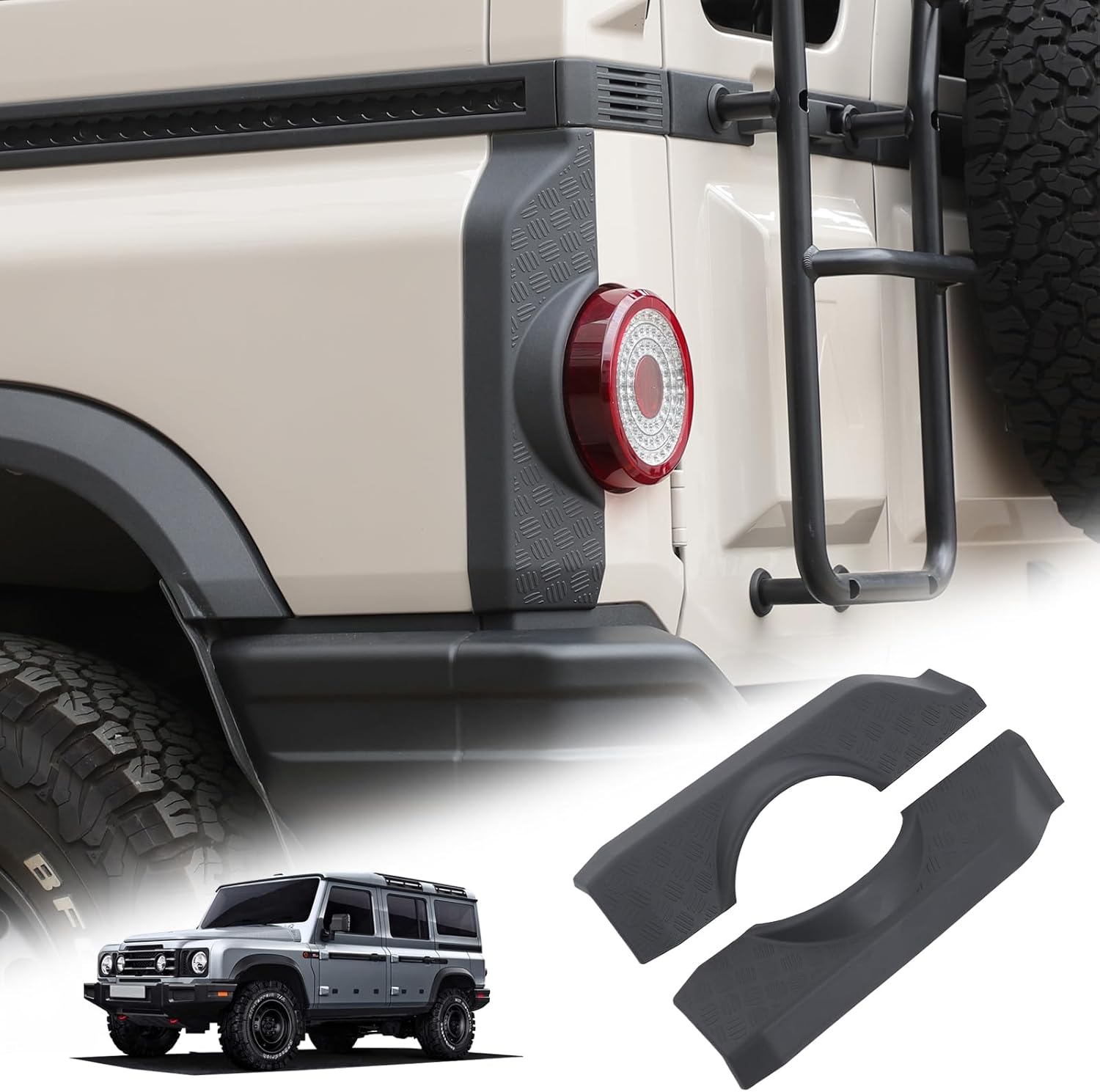 2PCS Rear Door Armor Corner Guards Compatible with INEOS Grenadier 2022-2025 Accessories, Tail Light Cover Guards Protector Rear Quarter Panel Textured Black Decoration