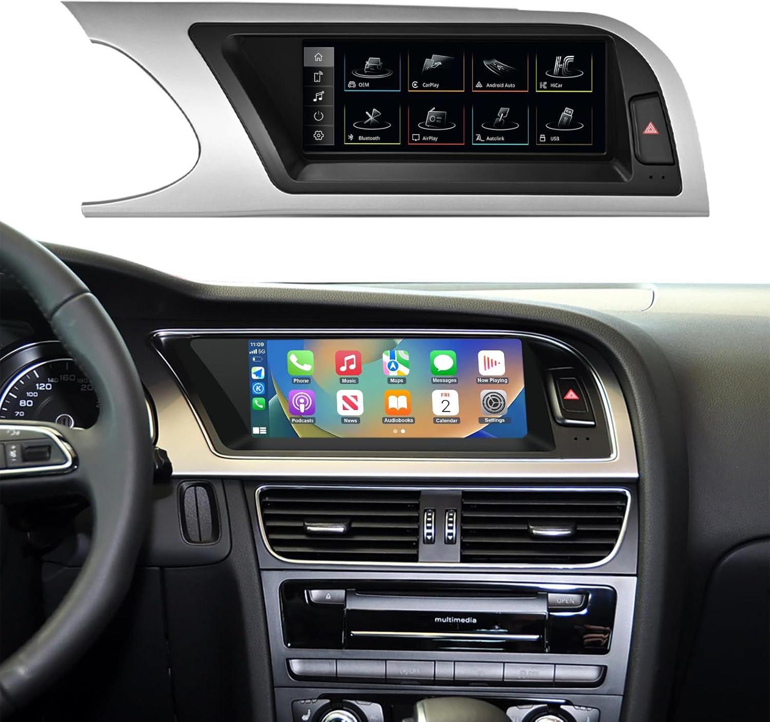 NINETOM 8.9 inch Touchscreen Wireless CarPlay Android Auto Multimedia Car Radio Receiver Compatible with Audi A5 with 3G MMI+ System (2009-2015),Support Mirrorlink, Camera, Navigation