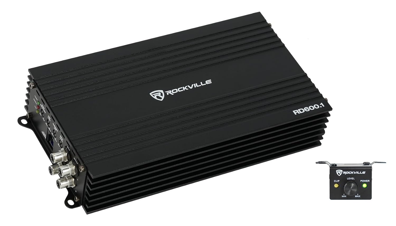 Rockville RD600.1 2400W Peak / 600W RMS Mono 1-Ohm Car Amplifier, Class-D, Metal Bass Remote w/Clip Indicator, Low Pass & Subsonic Filters, Compact & High-Efficiency, Ideal for Subwoofers