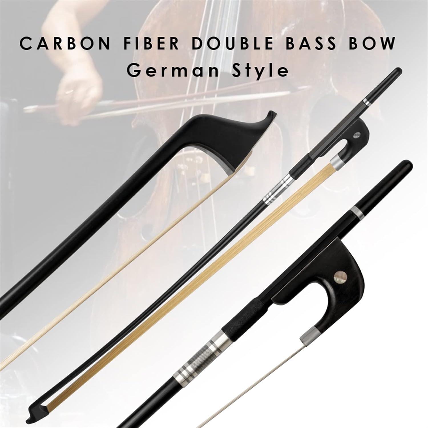 TSTS Black Carbon Double Bass Violin Bow German Style 4/4 Upgright Bass Bow Ebony Frogs Professional Violin Bow