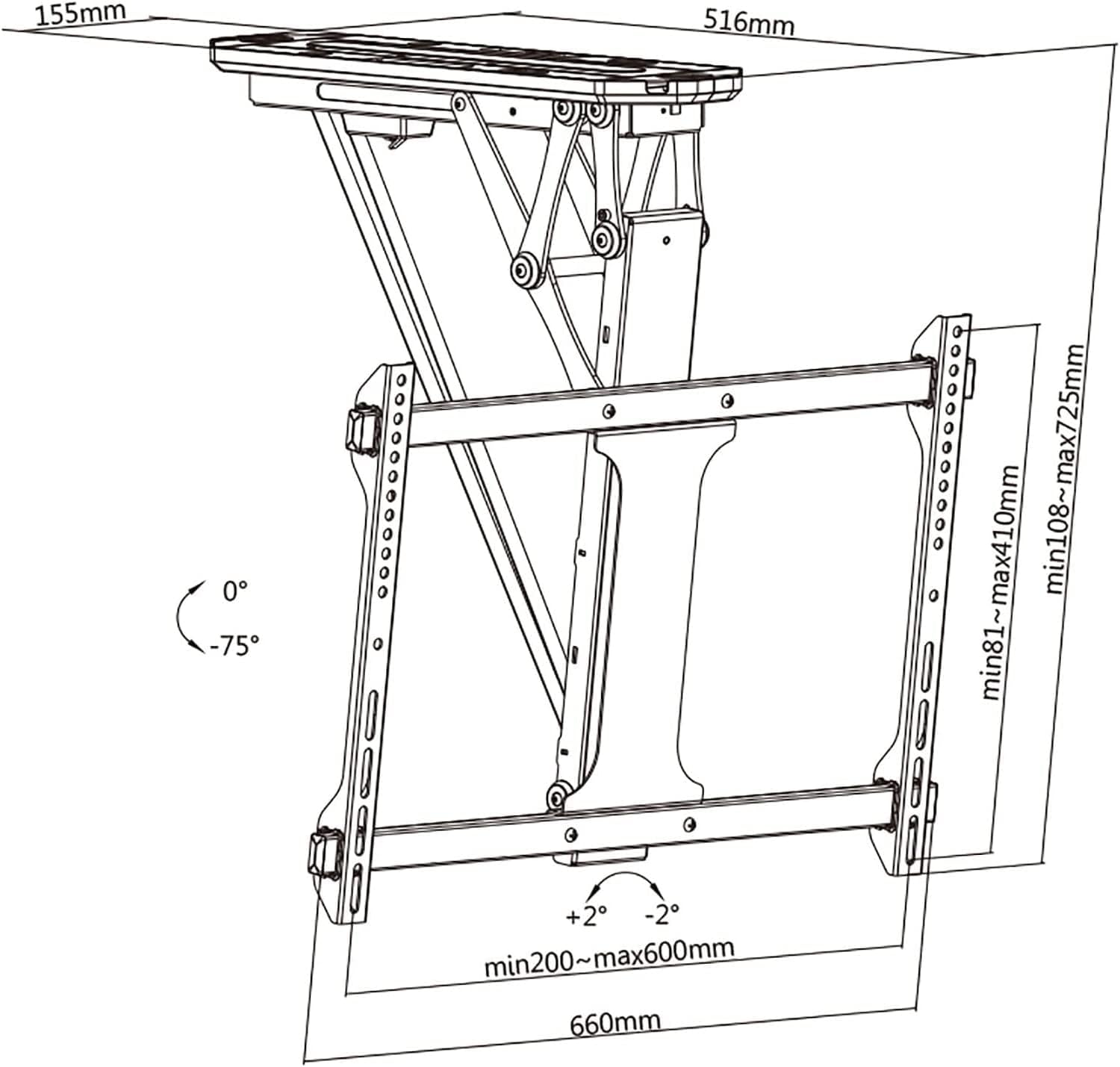 Universal TV Stand TV Wall Mount TV Ceiling Mount, Tilt Motorized TV Bracket with Intelligent Memory Function, 75° Flip Down, Fits 32-70inch Low Profile TVs, Moun