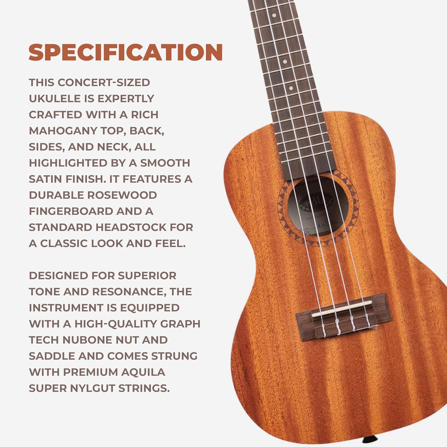 Kala KA-15C Satin Mahogany Concert Ukulele Bundle with Gig Bag, Tuner, Strap, Strings, Austin Bazaar Instructional DVD, and Polishing Cloth